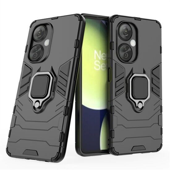 OnePlus Nord CE 3 Lite Hoesje - MobyDefend Dubbelgelaagde Pantsercase Met Standaard - Zwart