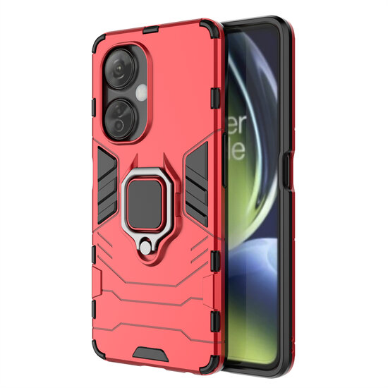 OnePlus Nord CE 3 Lite Hoesje - MobyDefend Dubbelgelaagde Pantsercase Met Standaard - Rood