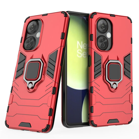 OnePlus Nord CE 3 Lite Hoesje - MobyDefend Dubbelgelaagde Pantsercase Met Standaard - Rood