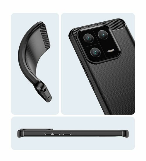 Xiaomi 13 Pro Hoesje, MobyDefend TPU Gelcase, Geborsteld Metaal + Carbonlook, Zwart