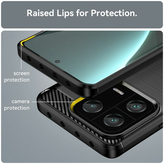 Xiaomi 13 Pro Hoesje, MobyDefend TPU Gelcase, Geborsteld Metaal + Carbonlook, Zwart