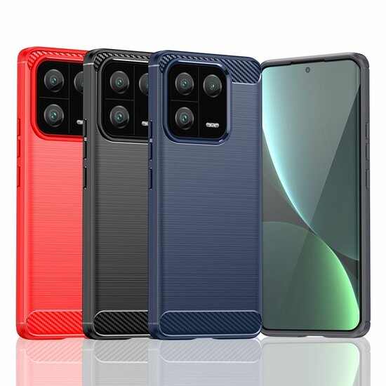 Xiaomi 13 Pro Hoesje - MobyDefend TPU Backcover - Geborstelde Metaal &amp; Carbon-Look - Rood