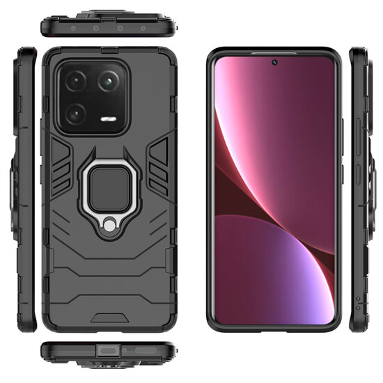 Xiaomi 13 Pro Hoesje - MobyDefend Dubbelgelaagde Pantsercase Met Standaard - Zwart