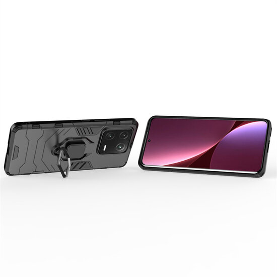 Xiaomi 13 Pro Hoesje - MobyDefend Dubbelgelaagde Pantsercase Met Standaard - Zwart
