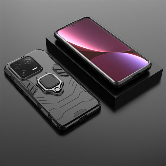 Xiaomi 13 Pro Hoesje - MobyDefend Dubbelgelaagde Pantsercase Met Standaard - Zwart