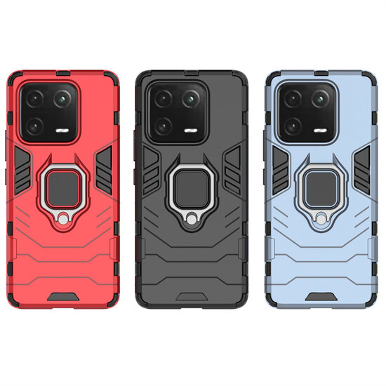 Xiaomi 13 Pro Hoesje - MobyDefend Dubbelgelaagde Pantsercase Met Standaard - Blauw