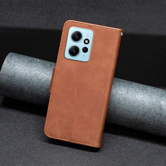 Xiaomi Redmi Note 12 5G Hoesje - MobyDefend Wallet Book Case Met Koord - Bruin