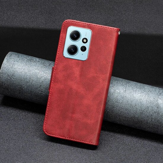 Xiaomi Redmi Note 12 5G Hoesje, MobyDefend Wallet Book Case Met Koord, Rood