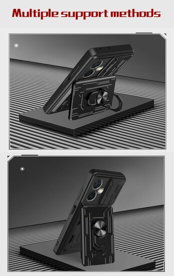 Xiaomi Redmi Note 12 Pro 5G Hoesje, MobyDefend Pantsercase Met Pasjeshouder &amp; Draaibare Ring, Zwart