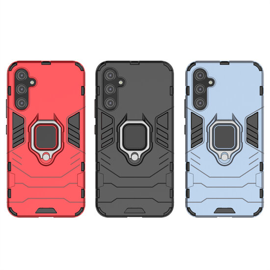Samsung Galaxy A34 Hoesje - MobyDefend Dubbelgelaagde Pantsercase Met Standaard - Blauw