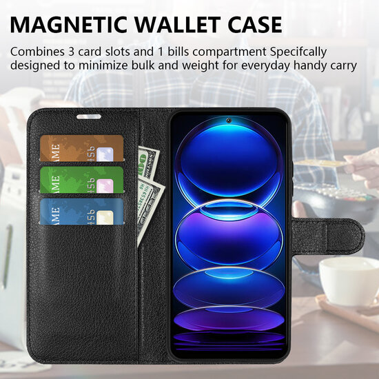 Xiaomi Redmi Note 12 5G Hoesje, MobyDefend Kunstleren Wallet Book Case (Sluiting Voorkant), Zwart