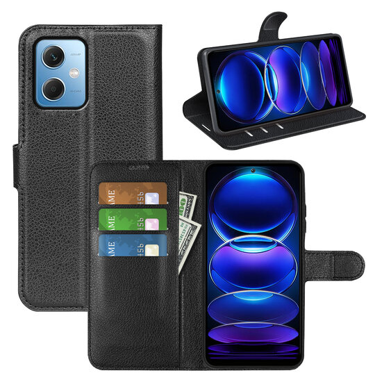 Xiaomi Redmi Note 12 5G Hoesje, MobyDefend Kunstleren Wallet Book Case (Sluiting Voorkant), Zwart