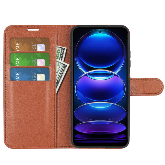 Xiaomi Redmi Note 12 5G Hoesje - MobyDefend Kunstleren Wallet Book Case (Sluiting Voorkant) - Bruin