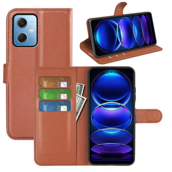 Xiaomi Redmi Note 12 5G Hoesje - MobyDefend Kunstleren Wallet Book Case (Sluiting Voorkant) - Bruin