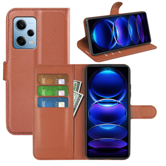 Xiaomi Redmi Note 12 Pro 5G Hoesje - MobyDefend Kunstleren Wallet Book Case (Sluiting Voorkant) - Bruin