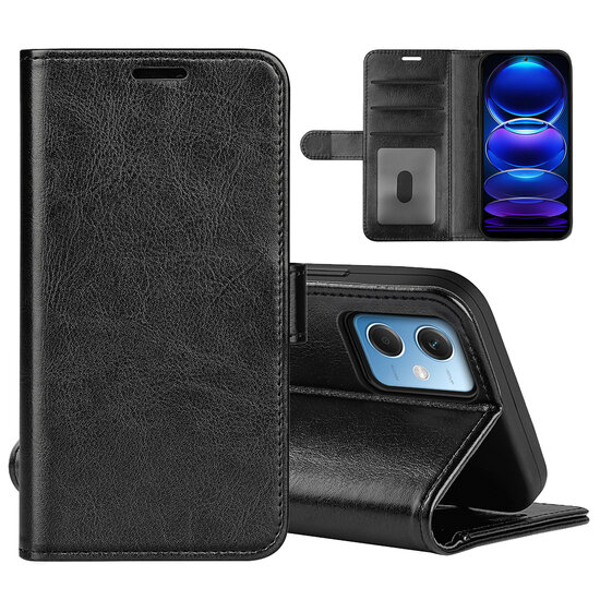 Xiaomi Redmi Note 12 5G Hoesje, MobyDefend Wallet Book Case (Sluiting Achterkant), Zwart