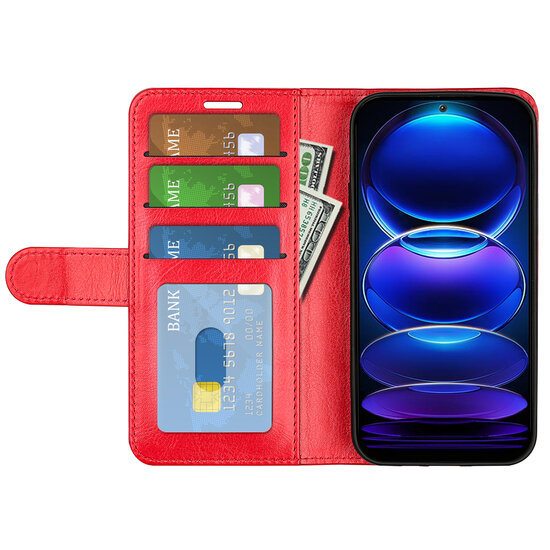 Xiaomi Redmi Note 12 5G Hoesje, MobyDefend Wallet Book Case (Sluiting Achterkant), Rood