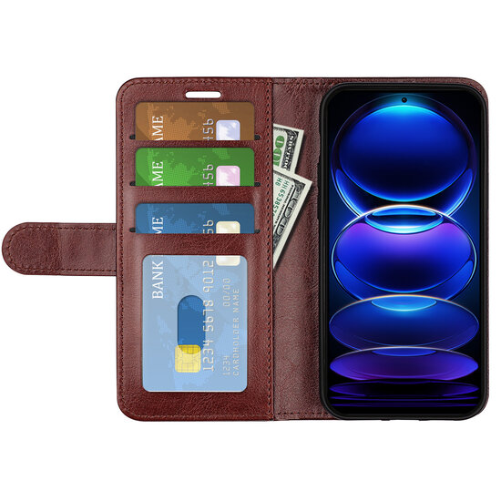 Xiaomi Redmi Note 12 Pro 5G Hoesje, MobyDefend Wallet Book Case (Sluiting Achterkant), Bruin