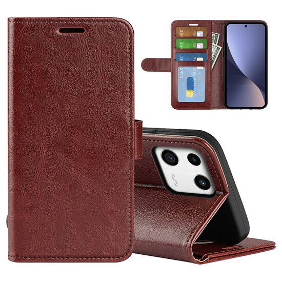 Xiaomi 13 Hoesje, MobyDefend Wallet Book Case (Sluiting Achterkant), Bruin