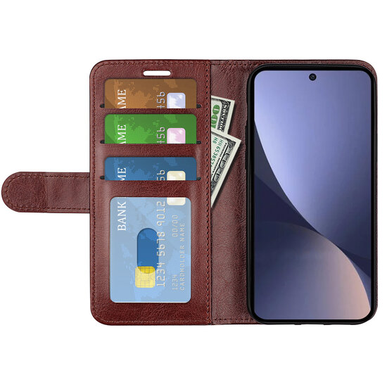 Xiaomi 13 Hoesje, MobyDefend Wallet Book Case (Sluiting Achterkant), Bruin