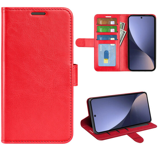 Xiaomi 13 Hoesje, MobyDefend Wallet Book Case (Sluiting Achterkant), Rood