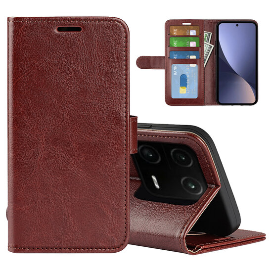 Xiaomi 13 Pro Hoesje, MobyDefend Wallet Book Case (Sluiting Achterkant), Bruin