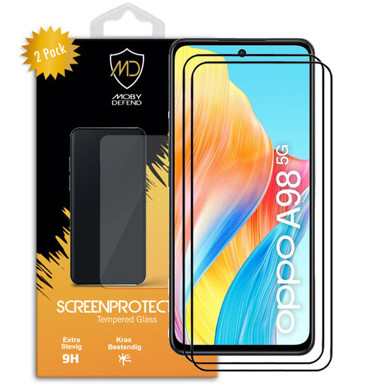 2-Pack Oppo A98 Screenprotectors - MobyDefend Screensavers Met Zwarte Randen - Gehard Glas 