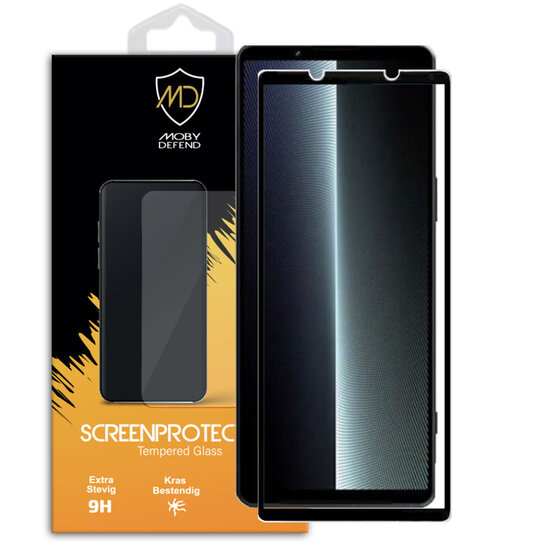 Sony Xperia 1 V Screenprotector, MobyDefend Gehard Glas Screensaver, Zwarte Randen