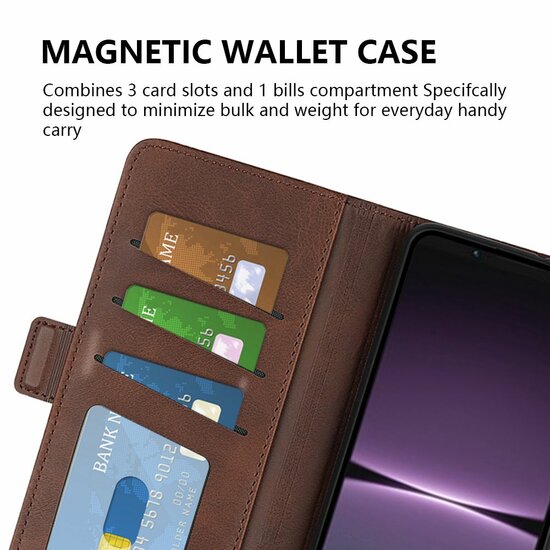 Sony Xperia 1 V Hoesje - MobyDefend Luxe Wallet Book Case (Sluiting Zijkant) - Bruin
