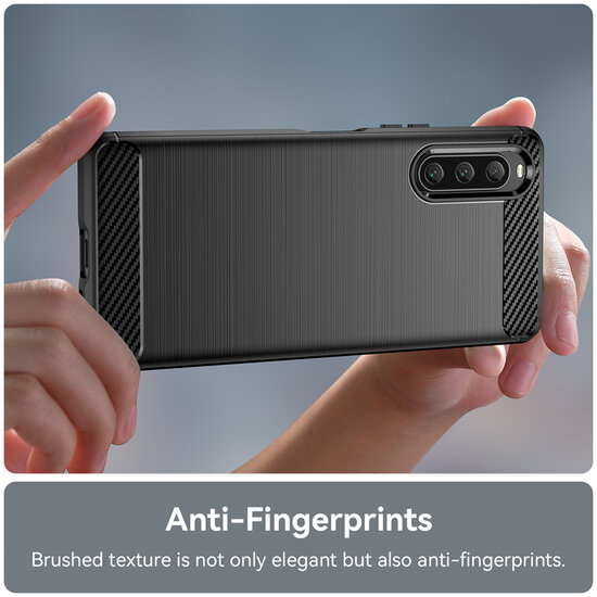 Sony Xperia 10 V Hoesje - MobyDefend TPU Backcover - Geborstelde Metaal &amp; Carbon-Look - Blauw