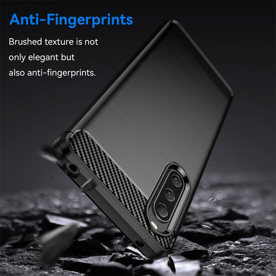 Sony Xperia 10 V Hoesje - MobyDefend TPU Backcover - Geborstelde Metaal &amp; Carbon-Look - Blauw