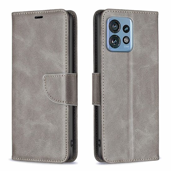 Motorola Edge 40 Pro Hoesje, MobyDefend Wallet Book Case Met Koord, Grijs