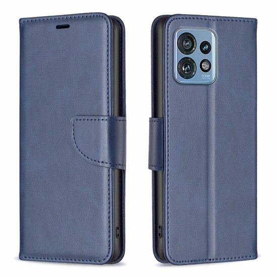 Motorola Edge 40 Pro Hoesje, MobyDefend Wallet Book Case Met Koord, Blauw