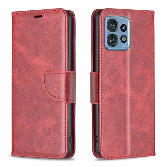 Motorola Edge 40 Pro Hoesje, MobyDefend Wallet Book Case Met Koord, Rood