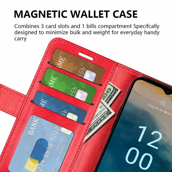 Nokia G22 Hoesje - MobyDefend Wallet Book Case (Sluiting Achterkant) - Rood