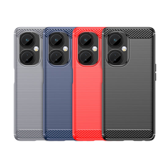 OnePlus Nord CE 3 Lite Hoesje - MobyDefend TPU Backcover - Geborstelde Metaal &amp; Carbon-Look - Rood