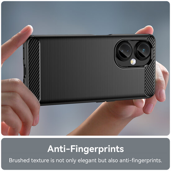 OnePlus Nord CE 3 Lite Hoesje - MobyDefend TPU Backcover - Geborstelde Metaal &amp; Carbon-Look - Rood