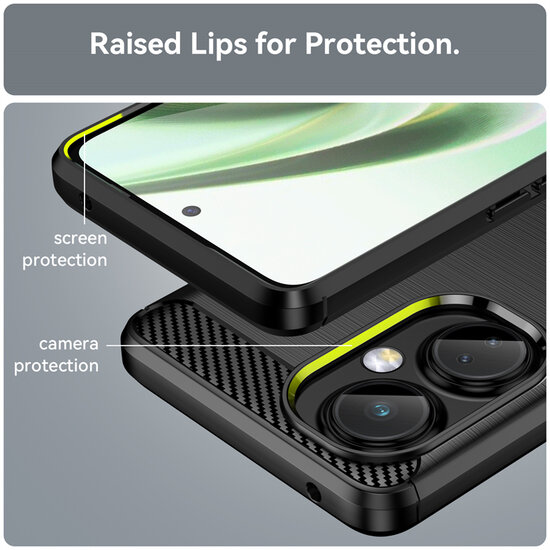 OnePlus Nord CE 3 Lite Hoesje - MobyDefend TPU Backcover - Geborstelde Metaal &amp; Carbon-Look - Rood