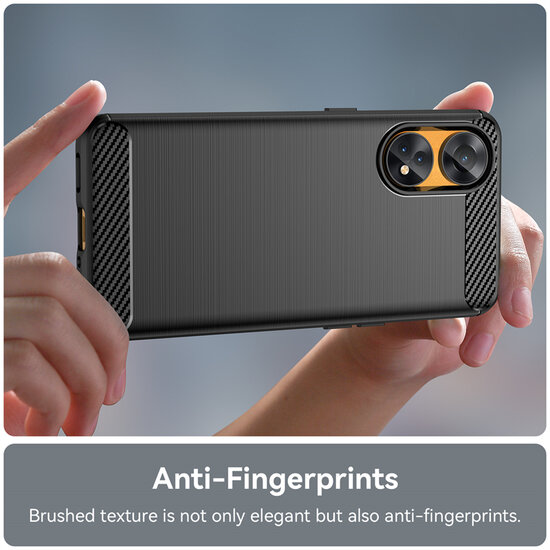 Oppo Reno8 T Hoesje - MobyDefend TPU Backcover - Geborstelde Metaal &amp; Carbon-Look - Zwart