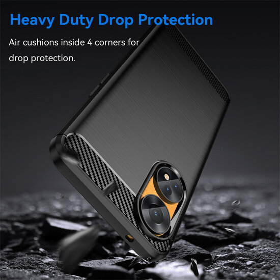 Oppo Reno8 T Hoesje - MobyDefend TPU Backcover - Geborstelde Metaal &amp; Carbon-Look - Blauw