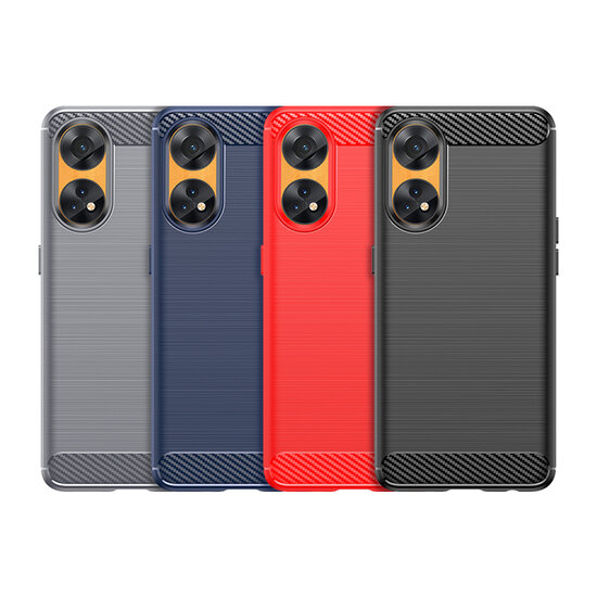 Oppo Reno8 T Hoesje - MobyDefend TPU Backcover - Geborstelde Metaal &amp; Carbon-Look - Rood