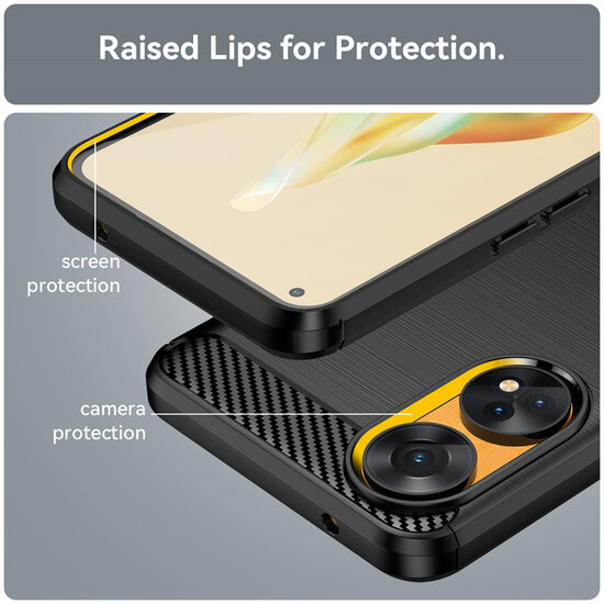 Oppo Reno8 T Hoesje - MobyDefend TPU Backcover - Geborstelde Metaal &amp; Carbon-Look - Rood