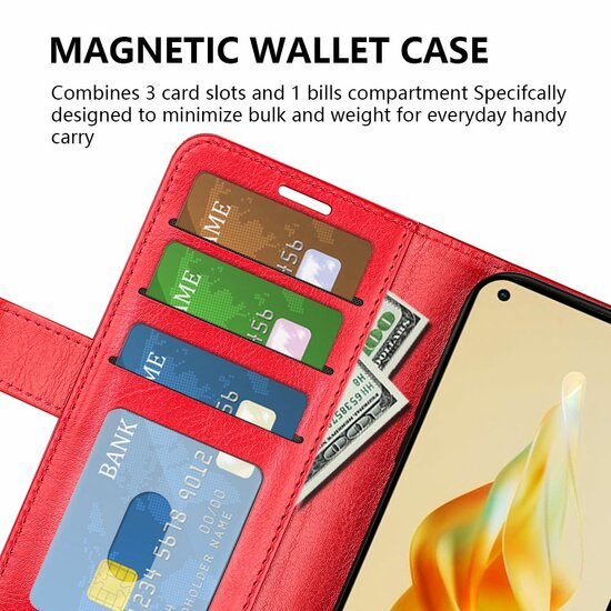 Oppo Reno8 T Hoesje, MobyDefend Wallet Book Case (Sluiting Achterkant), Bruin