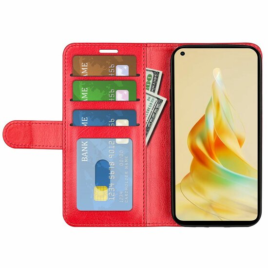Oppo Reno8 T Hoesje - MobyDefend Wallet Book Case (Sluiting Achterkant) - Rood