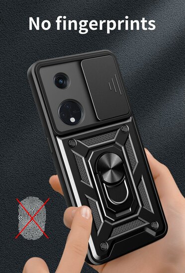 Oppo Reno8 T Hoesje, MobyDefend Pantsercase Met Draaibare Ring, Zwart