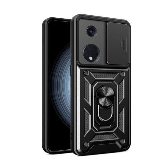 Oppo Reno8 T Hoesje, MobyDefend Pantsercase Met Draaibare Ring, Zwart