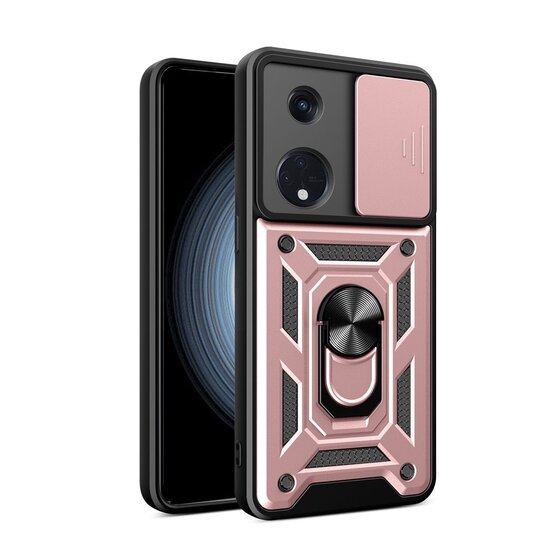 Oppo Reno8 T Hoesje, MobyDefend Pantsercase Met Draaibare Ring, Ros&eacute;