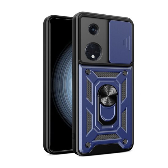 Oppo Reno8 T Hoesje, MobyDefend Pantsercase Met Draaibare Ring, Blauw