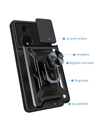 Oppo Reno8 T Hoesje - MobyDefend Pantsercase Met Draaibare Ring - Rood