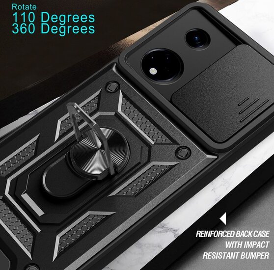 Oppo Reno8 T Hoesje - MobyDefend Pantsercase Met Draaibare Ring - Rood